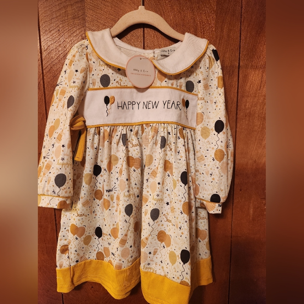 Abby & Evie Happy New Year Girl's Dress - Yellow,Black, S3T, NWOT